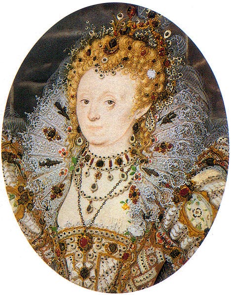 Nicholas Hilliard Portrait miniature of Elizabeth I of England with a crescent moon jewel in her hair